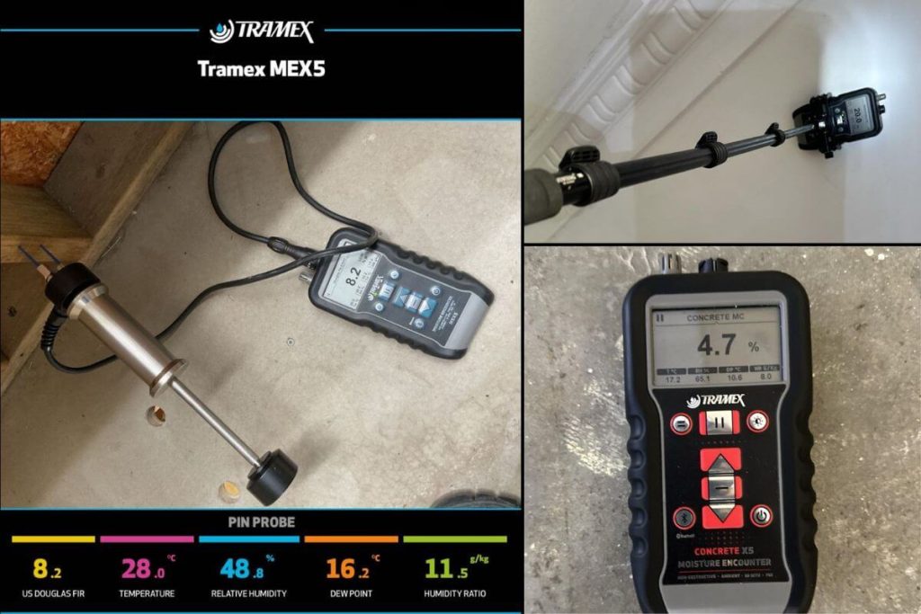 Water damage restoration technician in Perth using moisture meter